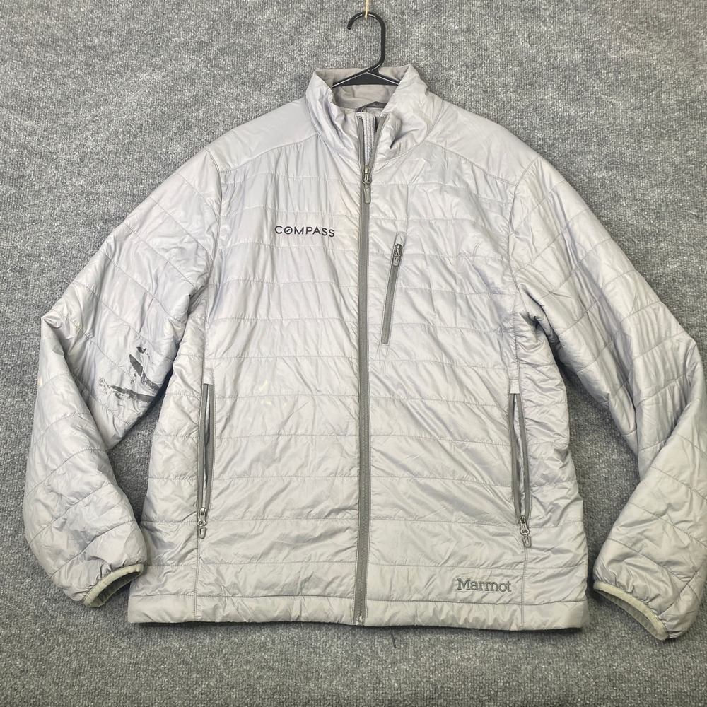 Marmot Mens Primaloft Calen Puffer Jacket Grey Full Zip Quilted Insulated Coat L